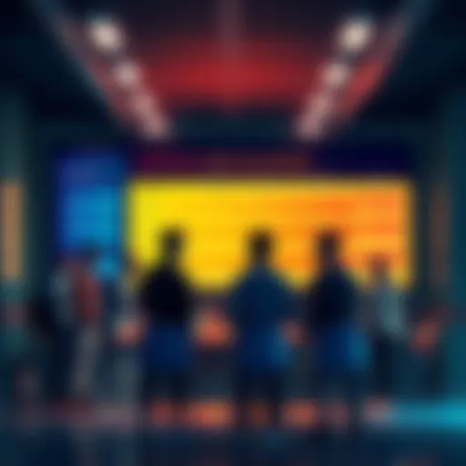 A group of people discussing claims for winning shares with a chart showing eligibility criteria in the background.