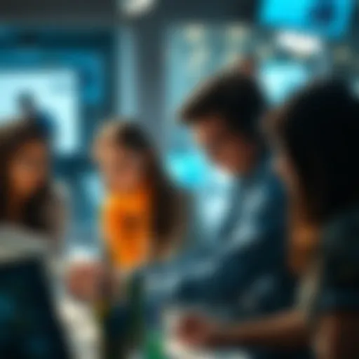 A group of people collaborating with tools and sharing ideas to achieve success.