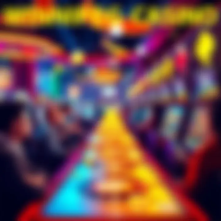 A vibrant scene of players enjoying various online casino games on their devices, featuring colorful graphics and symbols of slots and cards.