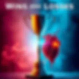 A split image showing a trophy on one side and a broken heart on the other, representing victories and failures