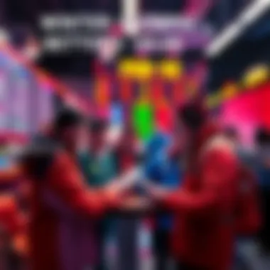 A lively discussion among people analyzing betting options for the Winter Olympics 2026, with sports equipment and betting boards in the background