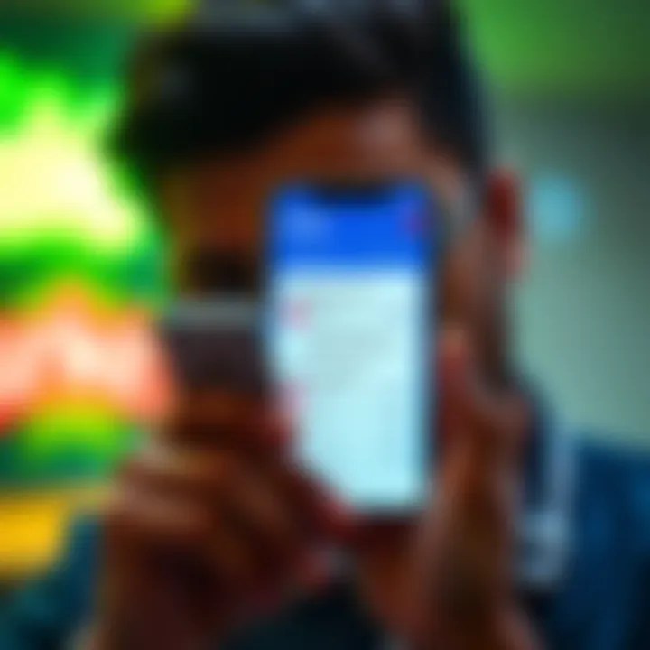 Withdrawal from Stake A person looking at a smartphone displaying a financial app related to Stake, showing withdrawal options and notifications.