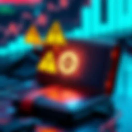 A visual of a digital wallet with warning signs and a Binance logo, symbolizing withdrawal issues.