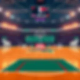 A basketball court with betting odds displayed, featuring WNBA team logos and match predictions