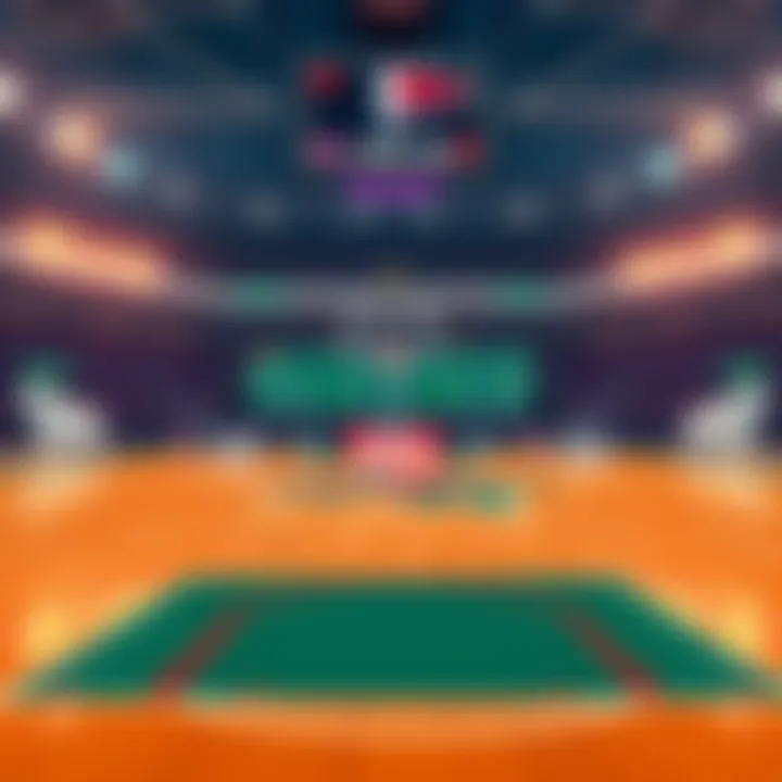 A basketball court with betting odds displayed, featuring WNBA team logos and match predictions