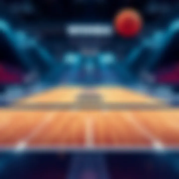 A basketball court with WNBA teams logos and betting odds displayed