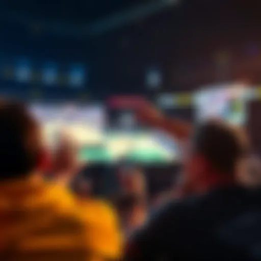 A basketball fan excitedly looks at a live game on a screen while placing a bet on a 3-leg parlay.
