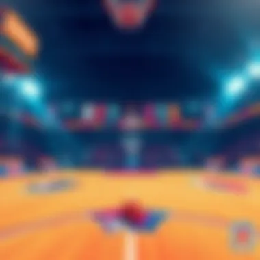 An illustration showing a basketball court with two teams playing during a WNBA playoff game and betting slips in the foreground, symbolizing a 2-leg parlay bet