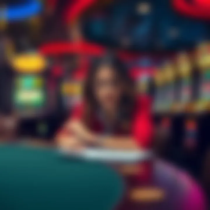 A 44-year-old woman sits at a casino table, showing signs of distress and despair while surrounded by gambling machines.