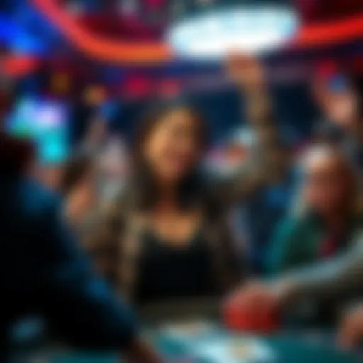 A woman celebrating after winning a major poker tournament, surrounded by cheering fans.