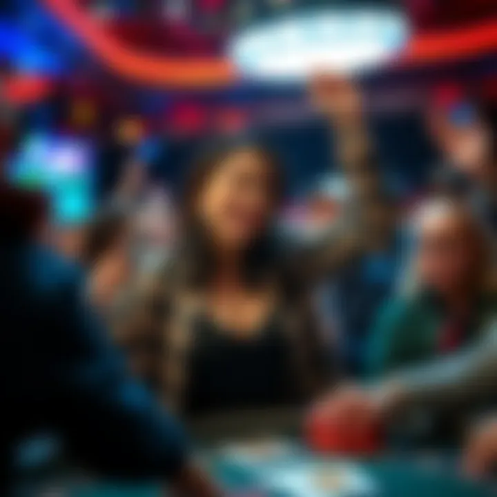 A woman celebrating after winning a major poker tournament, surrounded by cheering fans.