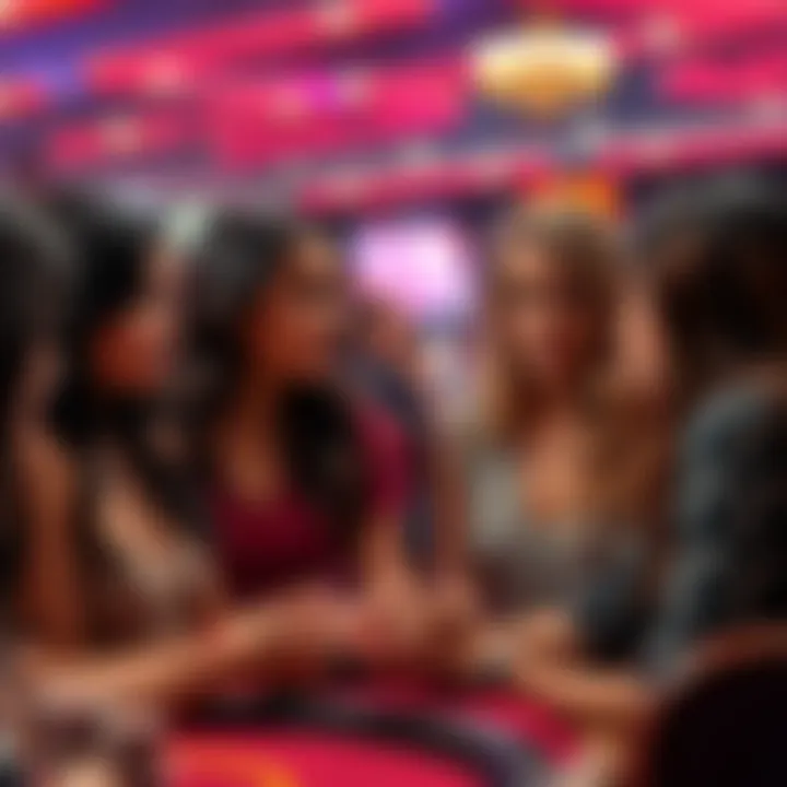 A group of women engaged in conversation about gambling, showing diverse reactions and opinions.