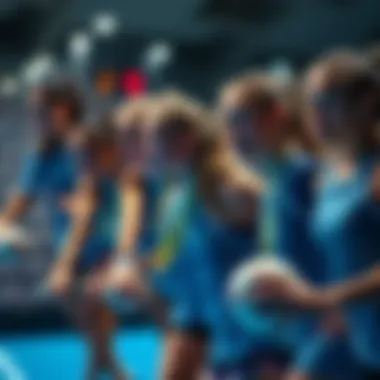 Group of female athletes competing in a sports tournament, showcasing teamwork and competitive spirit.