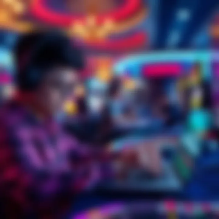 Working in a Casino A person using a laptop in a casino while enjoying gaming activities in the background