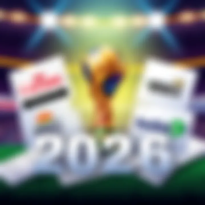 World Cup 2026 Sportsbook Promotions Illustration of sportsbook promotions for World Cup 2026 with betting slips and logos of Caesars, DraftKings, and FanDuel