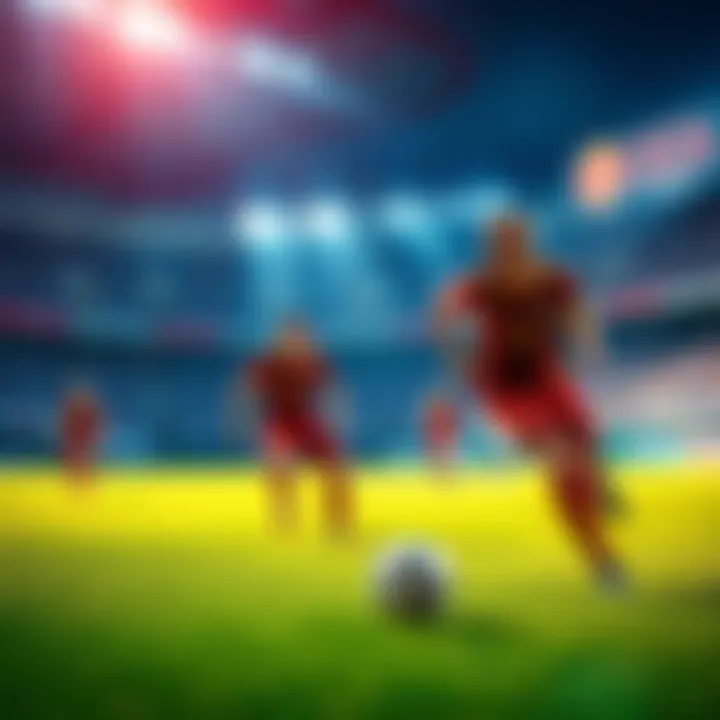 Soccer players on the field with betting odds displayed in the foreground