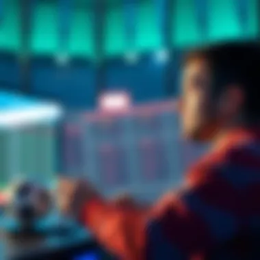 A soccer fan checking betting odds and predictions for the World Cup on a digital screen