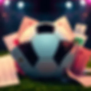 A soccer ball surrounded by betting slips with teams like South Africa, Qatar, and Australia highlighted as underdogs.