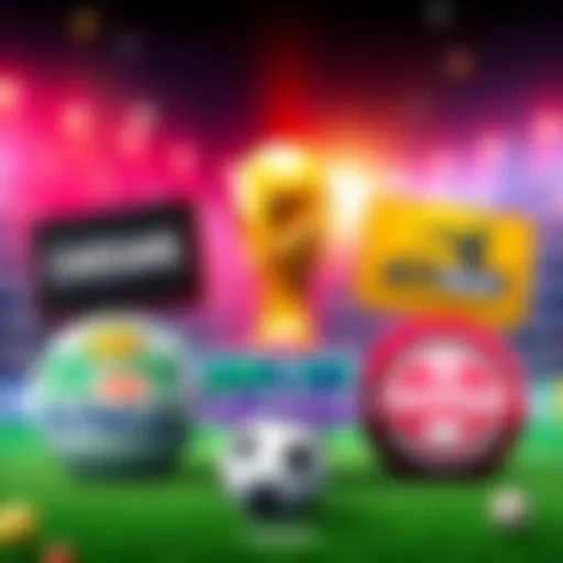 A graphic showcasing various sportsbook bonuses for the World Cup, featuring logos of Caesars, DraftKings, and FanDuel with sports-themed designs.