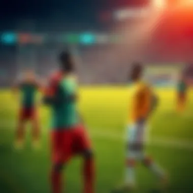 Curacao and Ivory Coast players warming up on the field before their match.