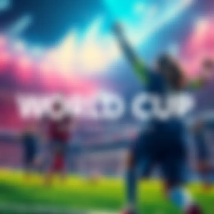A vibrant scene of players on the field during a World Cup match, showcasing excitement and competition.