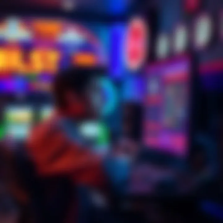 A person with a worried expression sitting at a computer with online casino games on the screen, symbolizing the struggles of gambling addiction.