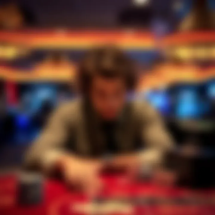 A person sitting at a casino table, looking distressed and regretful after losing money while gambling.