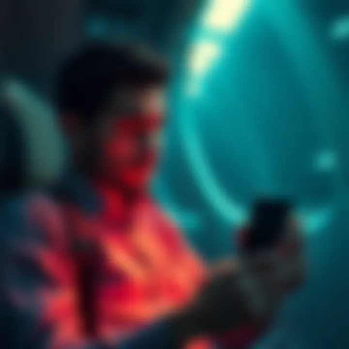 A frustrated traveler looking at a phone with flight details, concerned about missing RR ticket submission, in a dimly lit room
