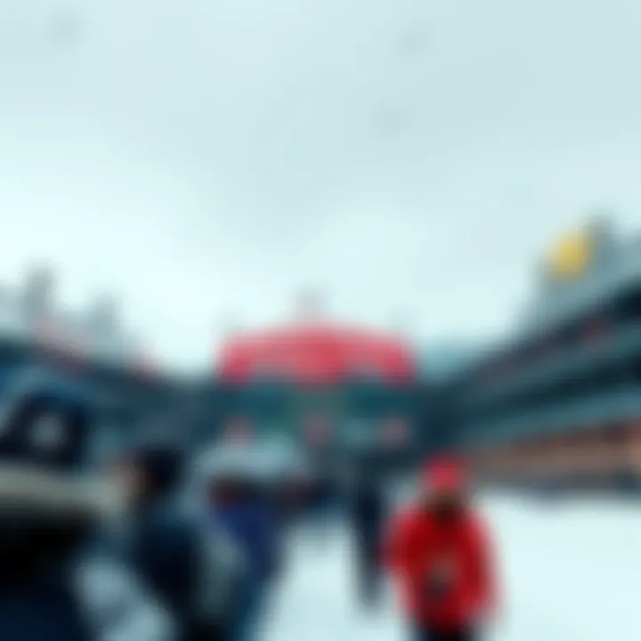 Wrigley Field on a Blustery Day Wrigley Field under gray skies with strong winds, fans bundled up in jackets and hats, and banners flapping wildly, showcasing the tough weather conditions