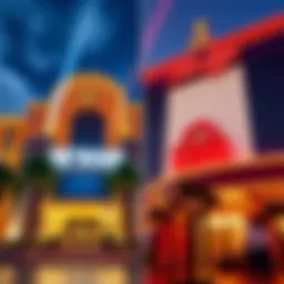 Two hotels for WSOP 2026: Horseshoe with a luxurious exterior and Flamingo/Linq showing a vibrant atmosphere.