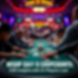 Overview of poker table with players focusing on their chips and cards during WSOP Day 8