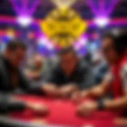 Players at the WSOP Main Event final table compete for prizes, with Jumalon, Feng, and Gagliano in focus.