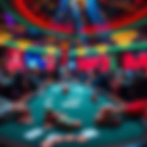 A player at the WSOP Main Event table with cards and chips in front of them, focusing on the game and the excitement in the air.
