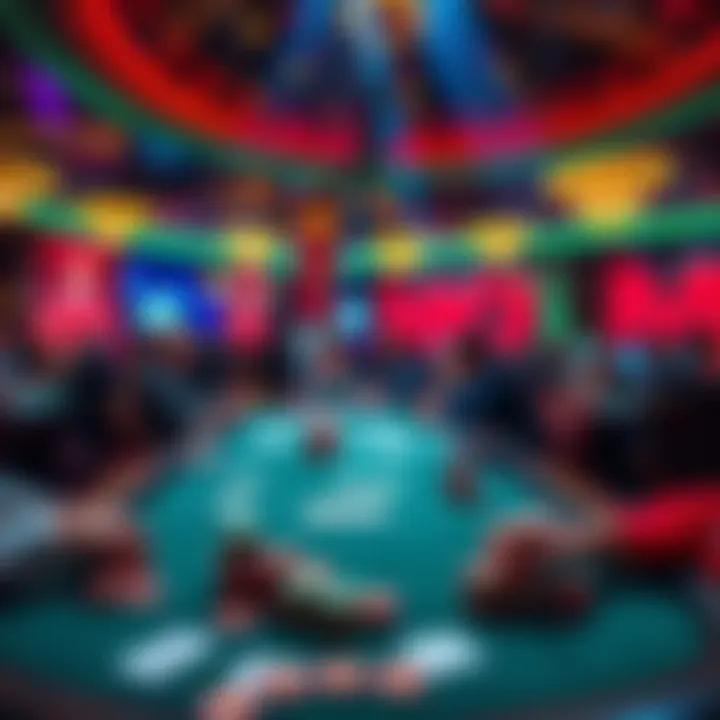 A player at the WSOP Main Event table with cards and chips in front of them, focusing on the game and the excitement in the air.