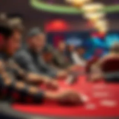 Players are focused at their tables during the $1500 Monster Stack bubble at WSOP, with tense expressions and cards in hand.