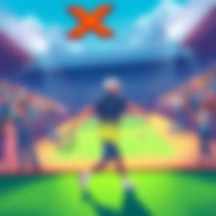 Illustration of a tennis match featuring a player earning Player of the Day status in Xeno Tennis, with a crowd cheering and a scoreboard in the background.