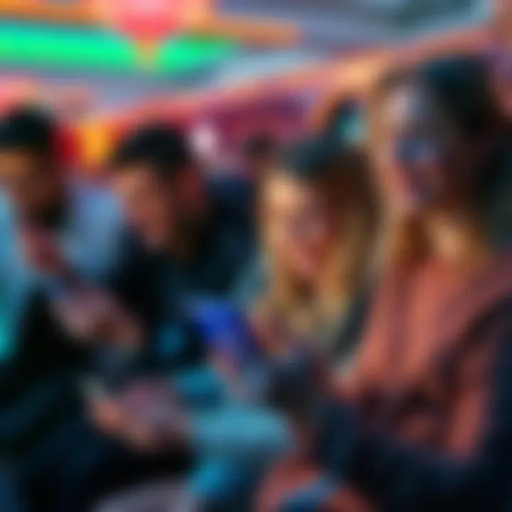 A group of people engaging with Yay Casino on their mobile devices, showing excitement and interest in the casino site