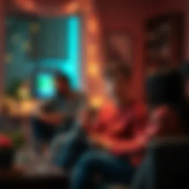 A 22-year-old individual sitting in a cozy room, speaking with friends about overcoming gambling struggles, surrounded by supportive community members.