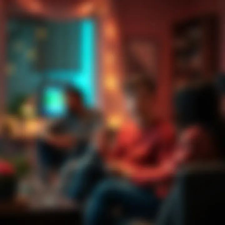 A 22-year-old individual sitting in a cozy room, speaking with friends about overcoming gambling struggles, surrounded by supportive community members.