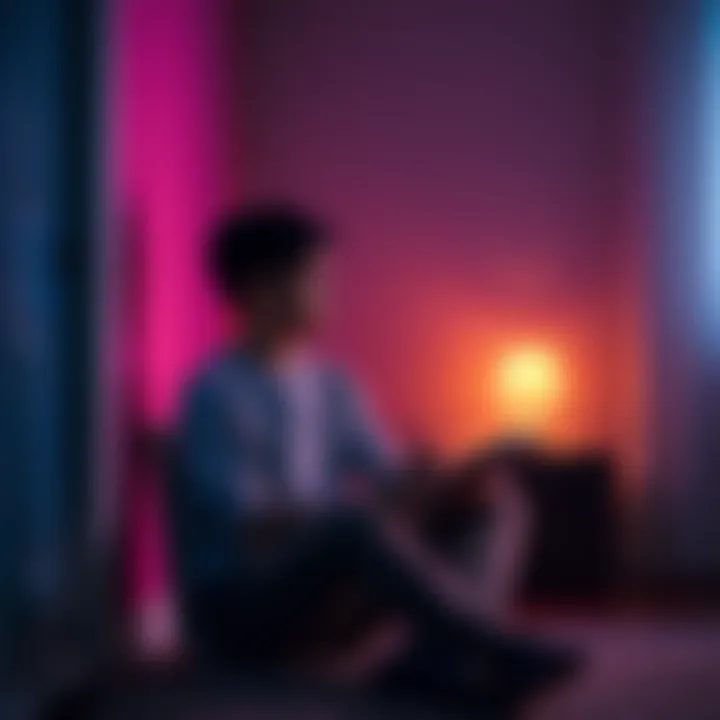 A 24-year-old sitting in a quiet room, contemplating their journey after eight days of not gambling, with a notebook and a pen in hand.