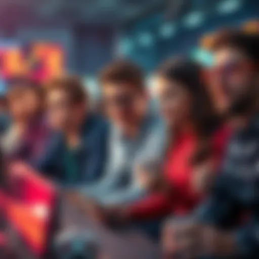 A group of young adults engaging in sports betting and stock trading, showing excitement and concern over their financial decisions.