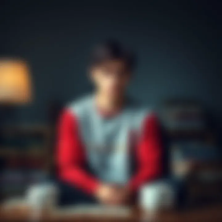 A 22-year-old college student sitting alone, looking distraught with a backdrop of books and empty coffee cups, symbolizing struggle and loss due to addiction.