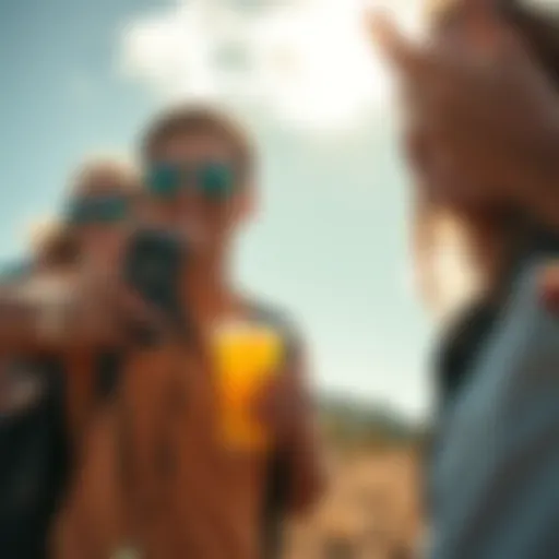 A group of young friends enjoying an adventure outdoors, capturing moments together, reflecting a carefree and bold lifestyle influenced by the YOLO mindset.