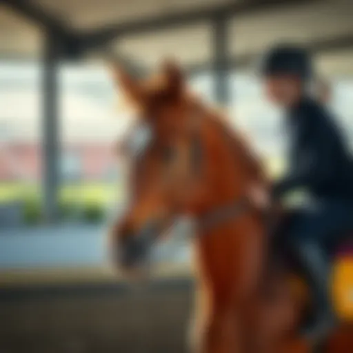 A young horse being trained by a rider, showcasing the early stages of preparation for racing.