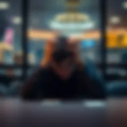 A young man sitting alone at a table with his head in his hands, showing signs of distress and loss from gambling addiction.