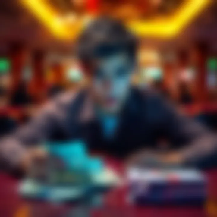 A 24-year-old man sitting at a table with a worried expression, looking at bills and past gambling receipts, symbolizing the impact of gambling addiction.