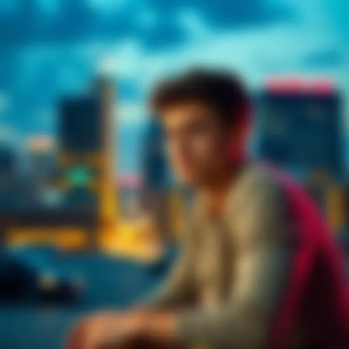 A 24-year-old man sitting alone and looking contemplative, with a backdrop of a cityscape suggesting isolation and struggle