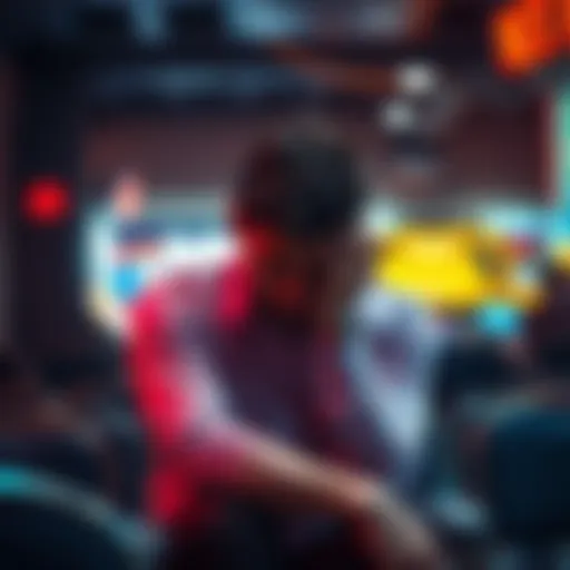A 23-year-old man sits alone with his head in his hands, looking distressed over a gambling loss
