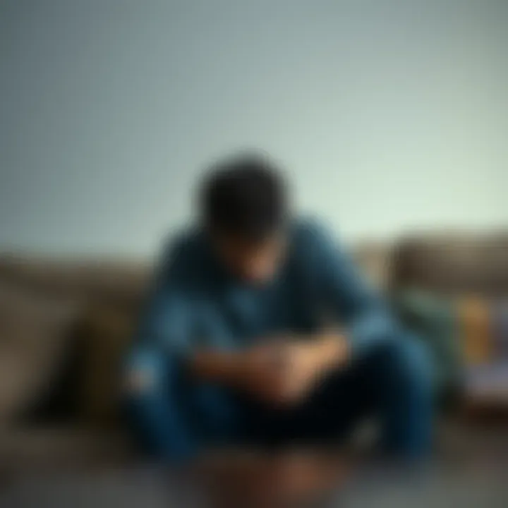 Young person looking distressed A 24-year-old sitting on a couch with their head in their hands, showing signs of financial stress and sadness.