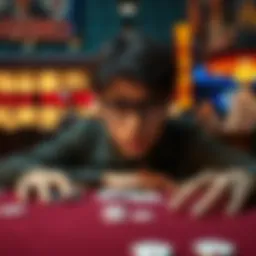 A young person appears troubled while sitting at a casino table, with cards and chips scattered around, showing the struggles of gambling addiction.